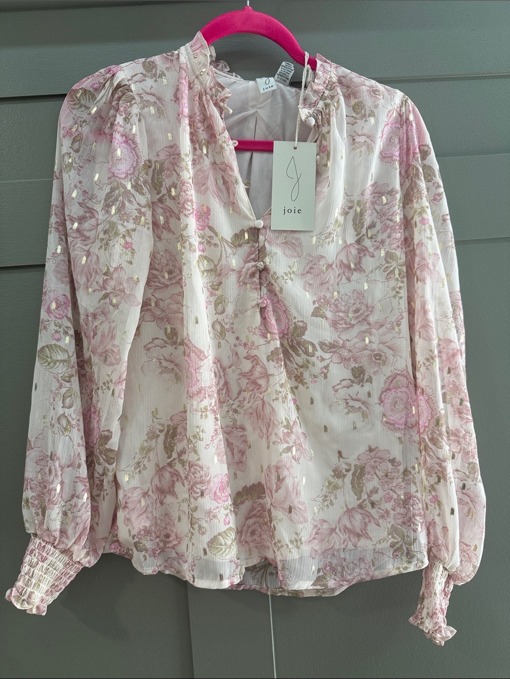 Joie Pink and Gold Floral Long-Sleeve Blouse